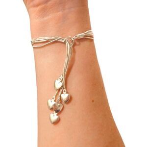 Sterling Silver 925 Strung Hearts Lariat Bracelet
